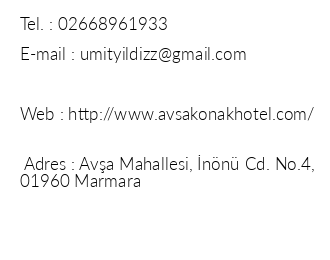 Ava Konak Hotel iletiim bilgileri